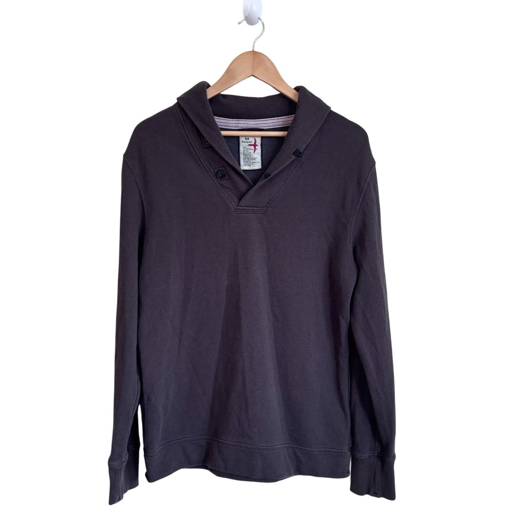 Relwen Mens Shawl Collar Button Sweatshirt Medium Gray French Terry Pullover